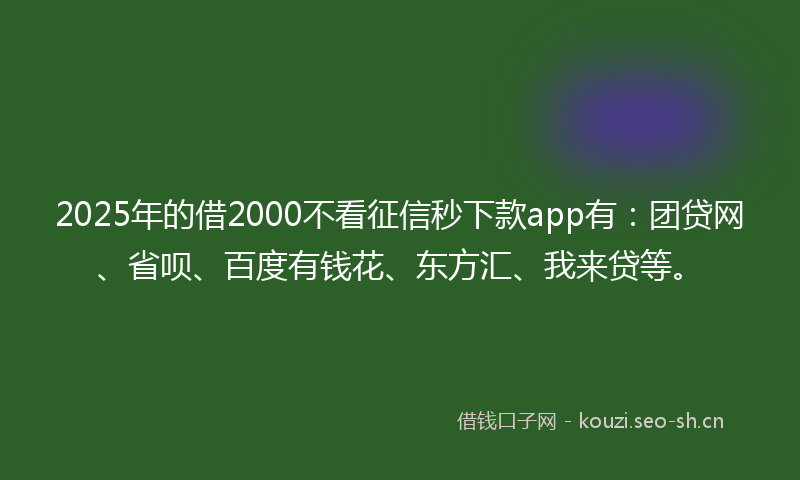 2025年的借2000不看征信秒下款app有：团贷网、省呗、百度有钱花、东方汇、我来贷等。