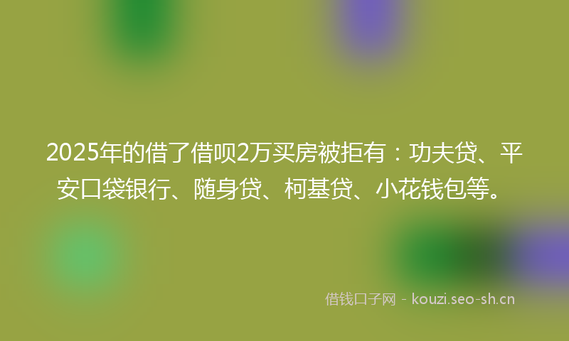 2025年的借了借呗2万买房被拒有：功夫贷、平安口袋银行、随身贷、柯基贷、小花钱包等。