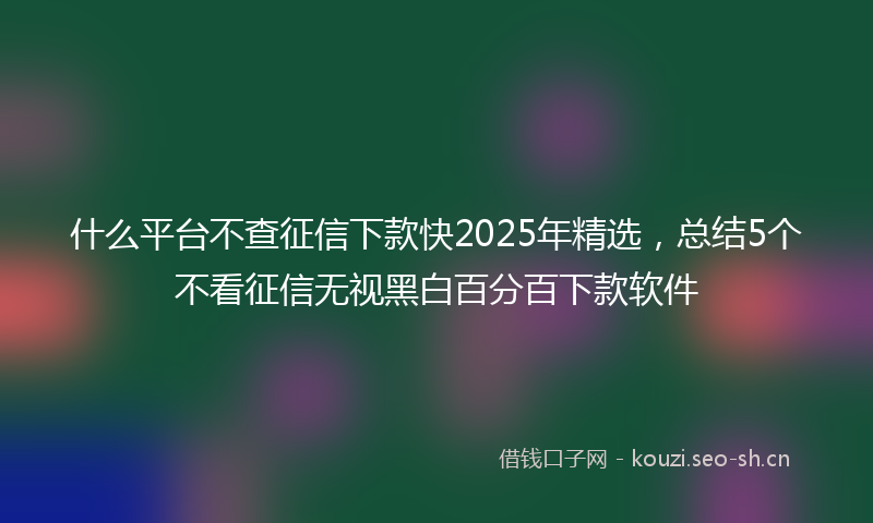 什么平台不查征信下款快2025年精选，总结5个不看征信无视黑白百分百下款软件
