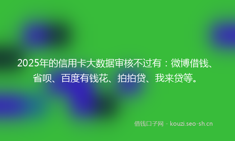 2025年的信用卡大数据审核不过有：微博借钱、省呗、百度有钱花、拍拍贷、我来贷等。