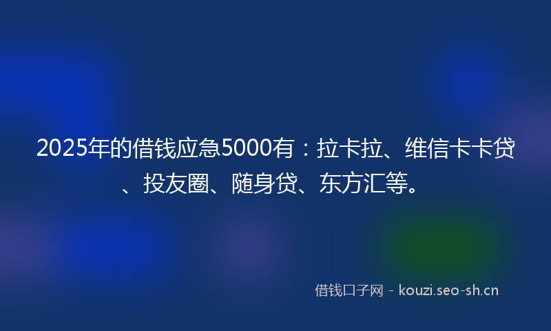 2025年的借钱应急5000有：拉卡拉、维信卡卡贷、投友圈、随身贷、东方汇等。