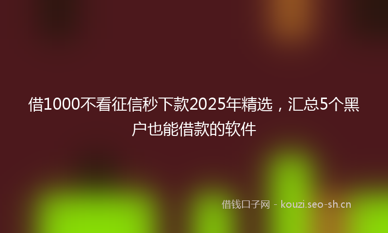 借1000不看征信秒下款2025年精选，汇总5个黑户也能借款的软件