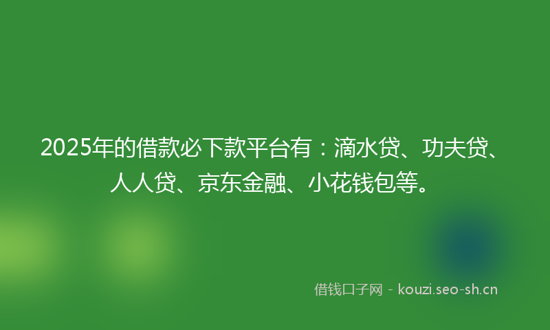 2025年的借款必下款平台有：滴水贷、功夫贷、人人贷、京东金融、小花钱包等。