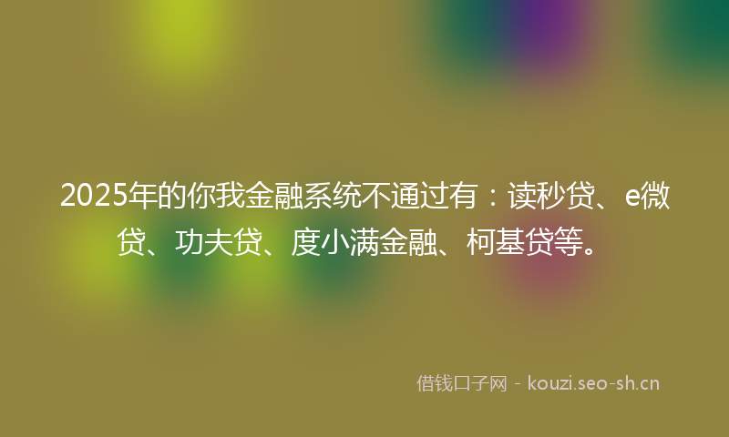 2025年的你我金融系统不通过有：读秒贷、e微贷、功夫贷、度小满金融、柯基贷等。