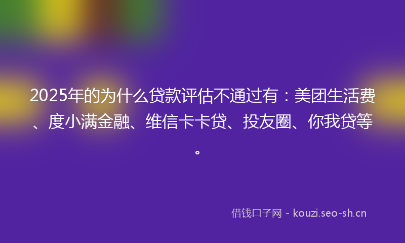 2025年的为什么贷款评估不通过有：美团生活费、度小满金融、维信卡卡贷、投友圈、你我贷等。