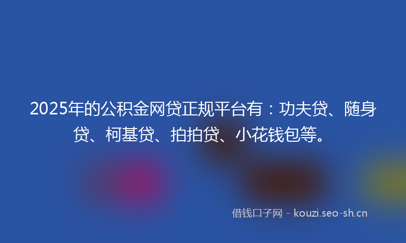 2025年的公积金网贷正规平台有：功夫贷、随身贷、柯基贷、拍拍贷、小花钱包等。