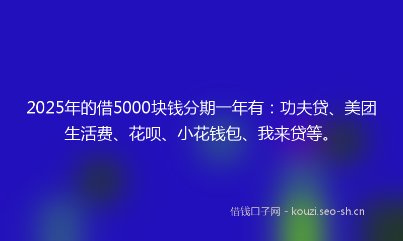 2025年的借5000块钱分期一年有：功夫贷、美团生活费、花呗、小花钱包、我来贷等。