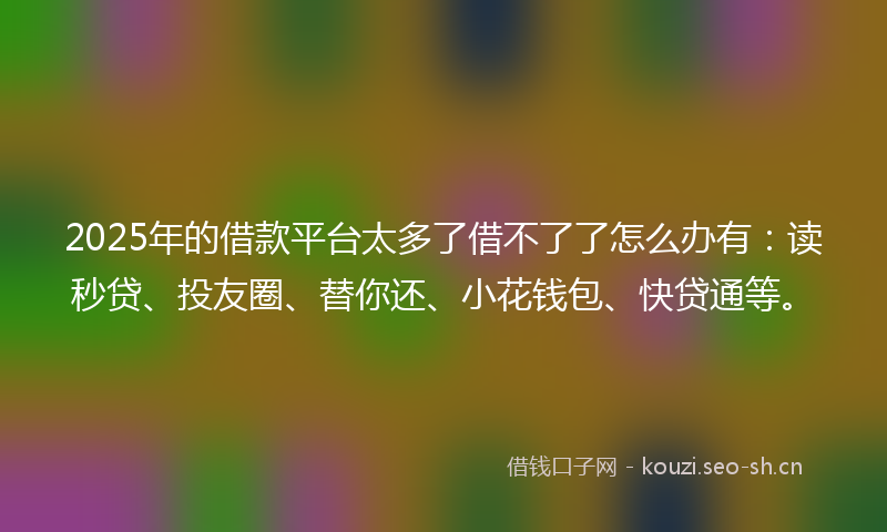 2025年的借款平台太多了借不了了怎么办有：读秒贷、投友圈、替你还、小花钱包、快贷通等。