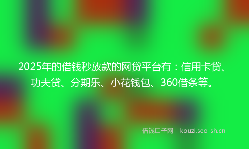 2025年的借钱秒放款的网贷平台有：信用卡贷、功夫贷、分期乐、小花钱包、360借条等。
