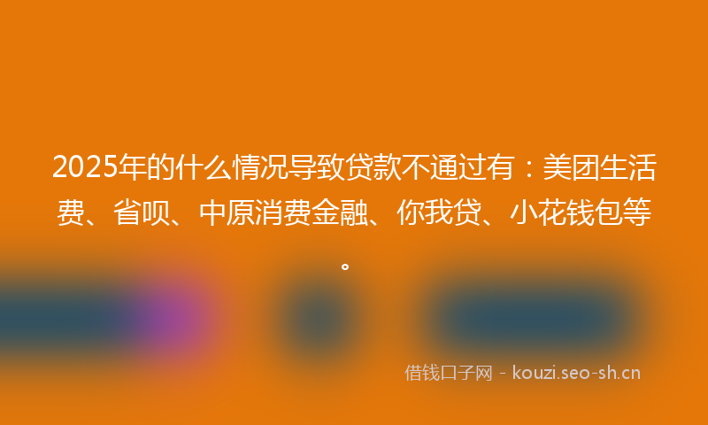 2025年的什么情况导致贷款不通过有：美团生活费、省呗、中原消费金融、你我贷、小花钱包等。