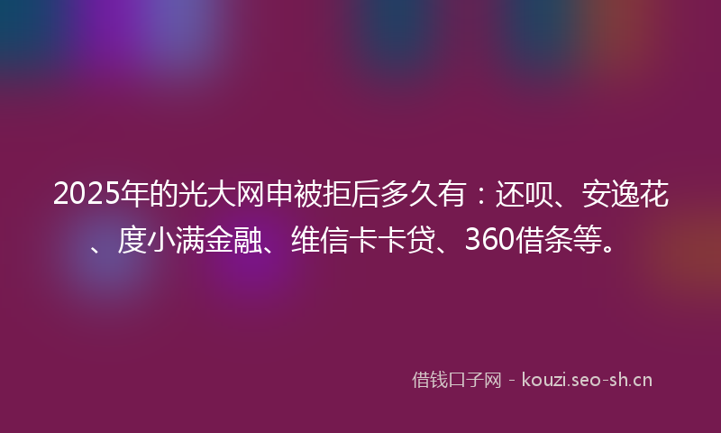 2025年的光大网申被拒后多久有：还呗、安逸花、度小满金融、维信卡卡贷、360借条等。