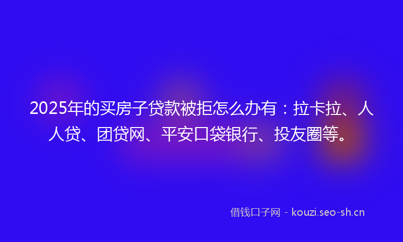 2025年的买房子贷款被拒怎么办有：拉卡拉、人人贷、团贷网、平安口袋银行、投友圈等。