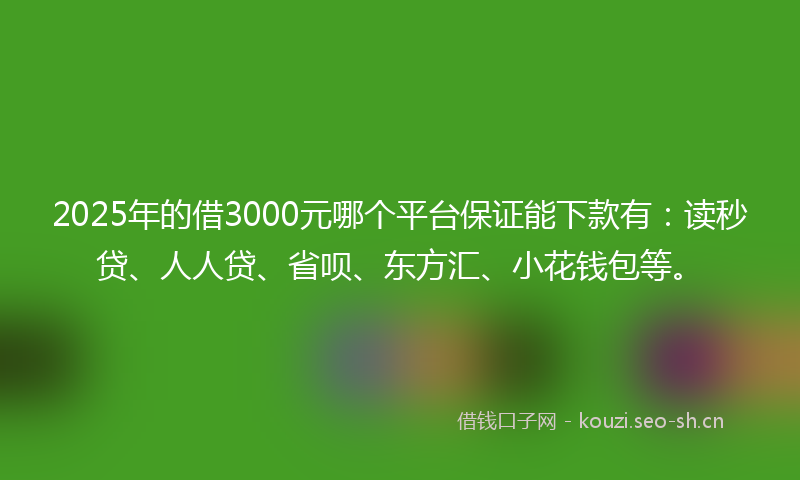 2025年的借3000元哪个平台保证能下款有：读秒贷、人人贷、省呗、东方汇、小花钱包等。