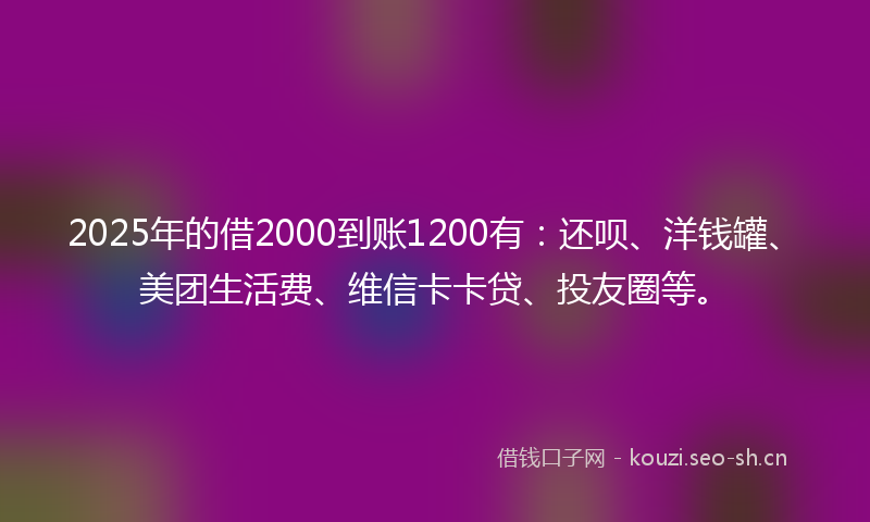 2025年的借2000到账1200有：还呗、洋钱罐、美团生活费、维信卡卡贷、投友圈等。