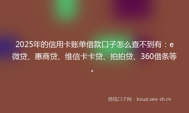 2025年的信用卡账单借款口子怎么查不到有：e微贷、惠商贷、维信卡卡贷、拍拍贷、360借条等。
