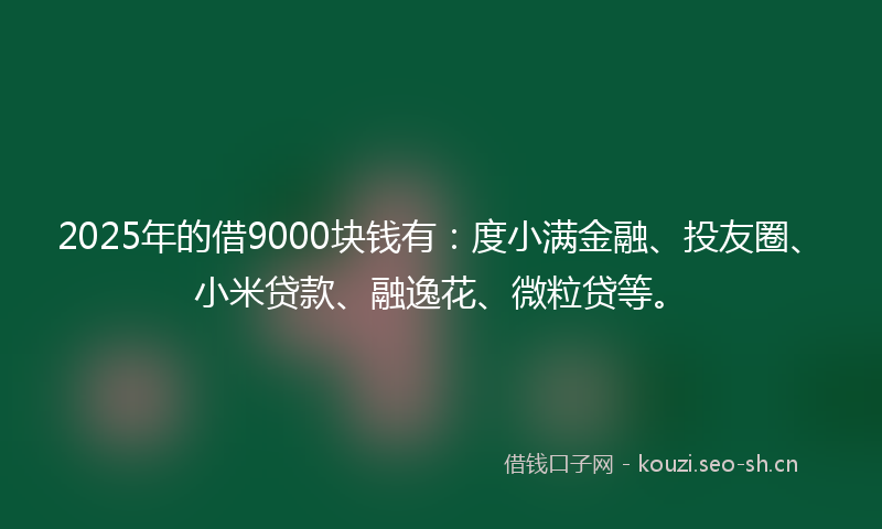 2025年的借9000块钱有：度小满金融、投友圈、小米贷款、融逸花、微粒贷等。