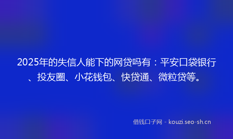 2025年的失信人能下的网贷吗有：平安口袋银行、投友圈、小花钱包、快贷通、微粒贷等。