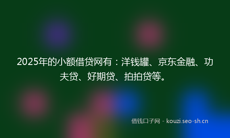 2025年的小额借贷网有：洋钱罐、京东金融、功夫贷、好期贷、拍拍贷等。