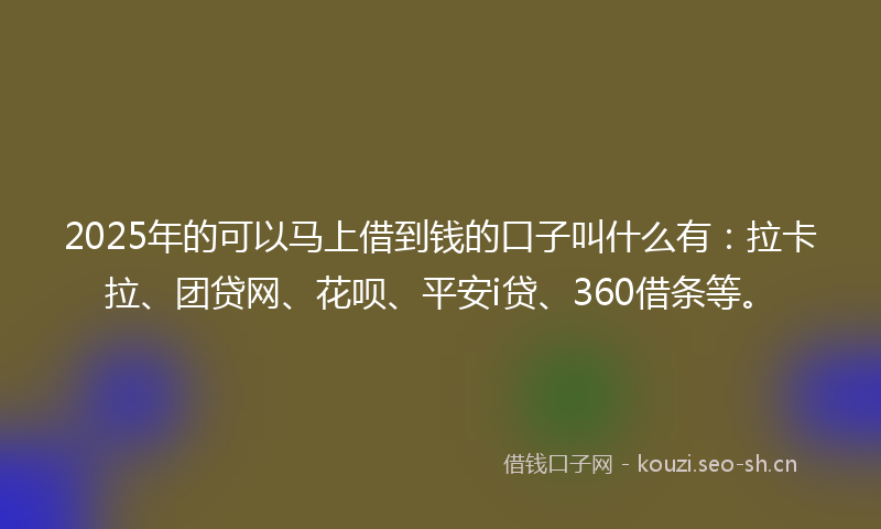 2025年的可以马上借到钱的口子叫什么有：拉卡拉、团贷网、花呗、平安i贷、360借条等。