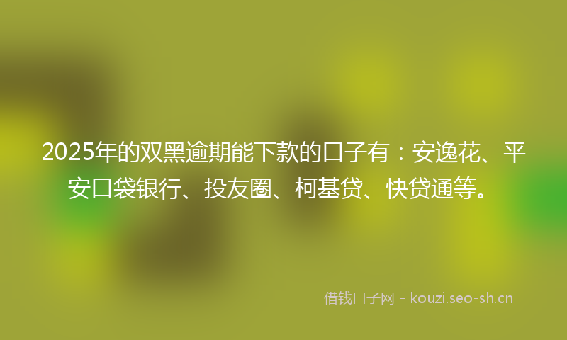 2025年的双黑逾期能下款的口子有：安逸花、平安口袋银行、投友圈、柯基贷、快贷通等。