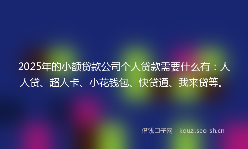 2025年的小额贷款公司个人贷款需要什么有：人人贷、超人卡、小花钱包、快贷通、我来贷等。