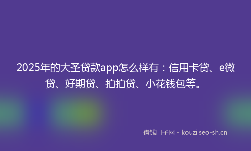2025年的大圣贷款app怎么样有：信用卡贷、e微贷、好期贷、拍拍贷、小花钱包等。