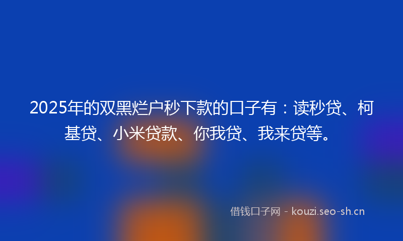 2025年的双黑烂户秒下款的口子有：读秒贷、柯基贷、小米贷款、你我贷、我来贷等。