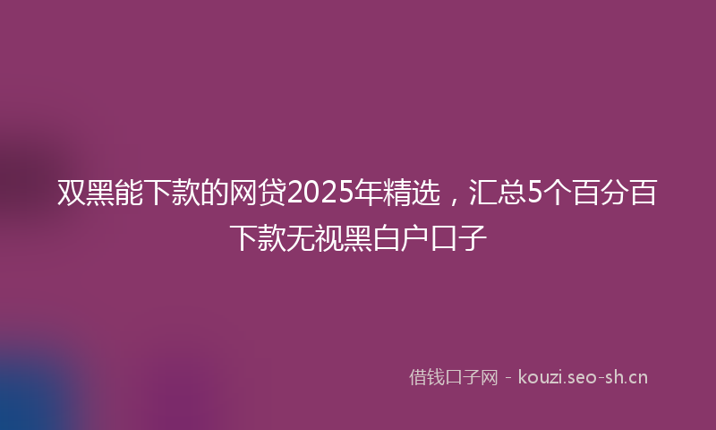 双黑能下款的网贷2025年精选，汇总5个百分百下款无视黑白户口子