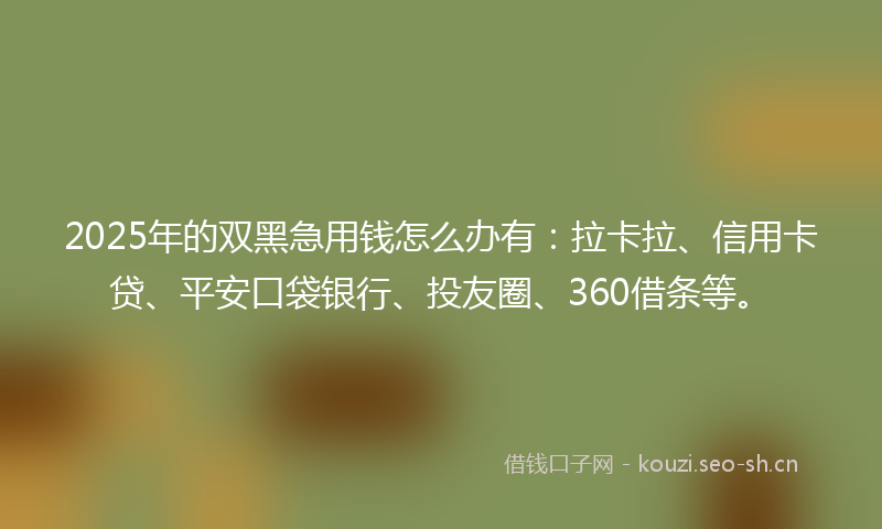 2025年的双黑急用钱怎么办有：拉卡拉、信用卡贷、平安口袋银行、投友圈、360借条等。