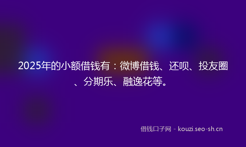 2025年的小额借钱有：微博借钱、还呗、投友圈、分期乐、融逸花等。
