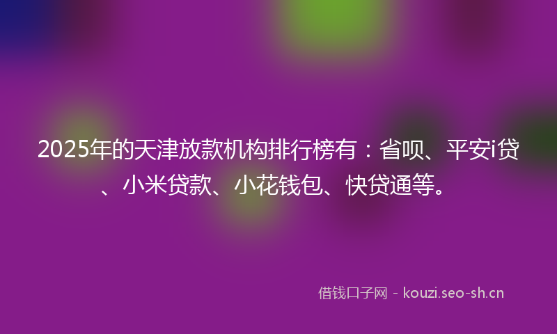 2025年的天津放款机构排行榜有：省呗、平安i贷、小米贷款、小花钱包、快贷通等。