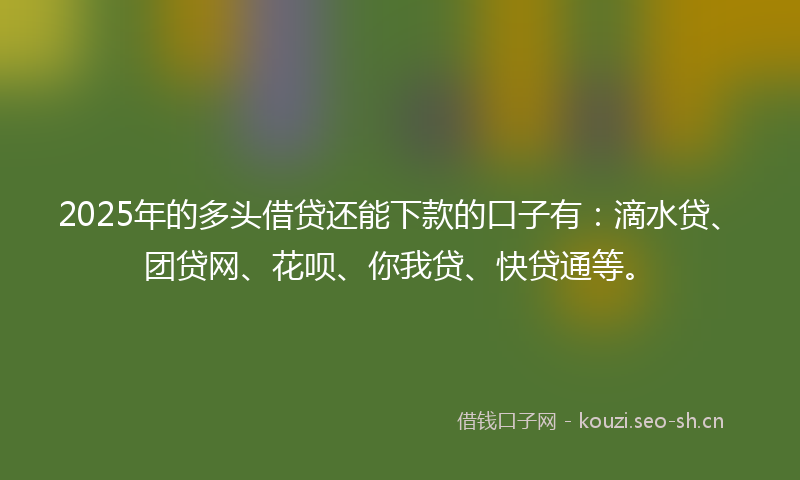 2025年的多头借贷还能下款的口子有:滴水贷、团贷网、花呗、你我贷、快贷通等。