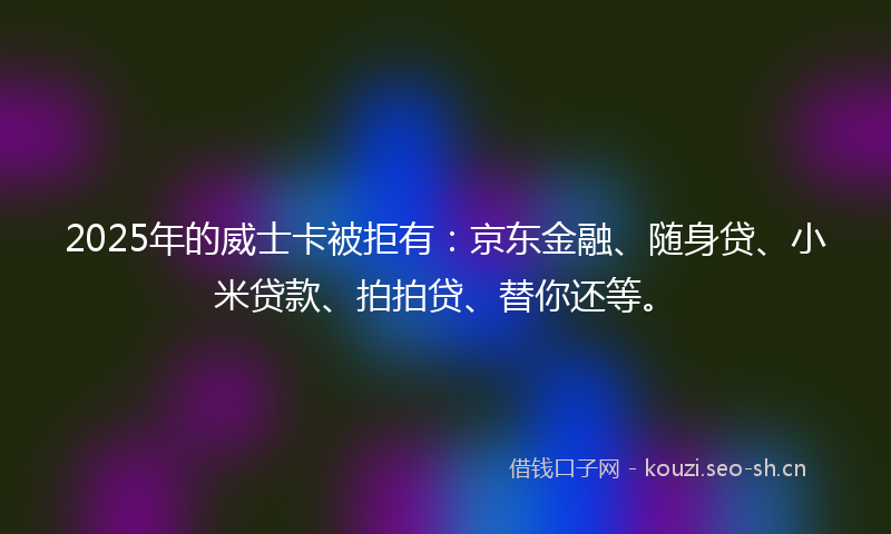2025年的威士卡被拒有：京东金融、随身贷、小米贷款、拍拍贷、替你还等。