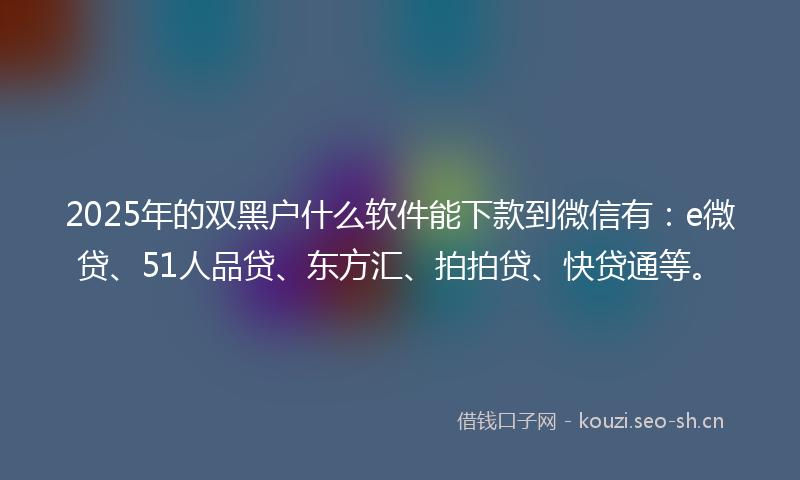 2025年的双黑户什么软件能下款到微信有：e微贷、51人品贷、东方汇、拍拍贷、快贷通等。