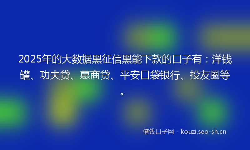 2025年的大数据黑征信黑能下款的口子有：洋钱罐、功夫贷、惠商贷、平安口袋银行、投友圈等。