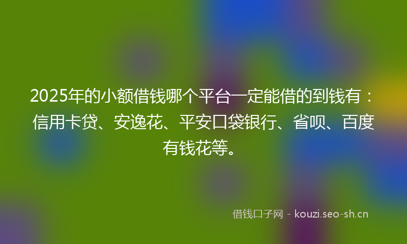2025年的小额借钱哪个平台一定能借的到钱有：信用卡贷、安逸花、平安口袋银行、省呗、百度有钱花等。