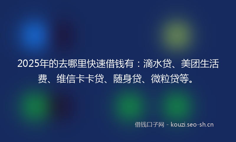 2025年的去哪里快速借钱有：滴水贷、美团生活费、维信卡卡贷、随身贷、微粒贷等。