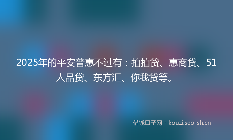 2025年的平安普惠不过有：拍拍贷、惠商贷、51人品贷、东方汇、你我贷等。