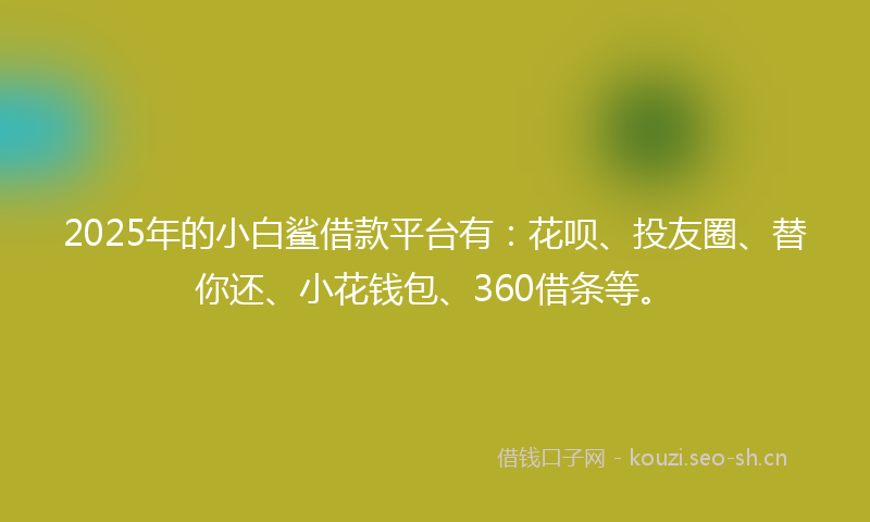 2025年的小白鲨借款平台有：花呗、投友圈、替你还、小花钱包、360借条等。