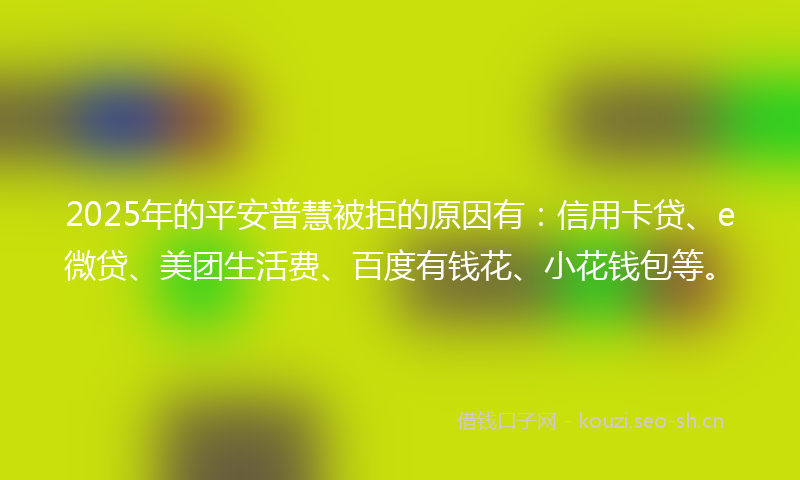 2025年的平安普慧被拒的原因有：信用卡贷、e微贷、美团生活费、百度有钱花、小花钱包等。