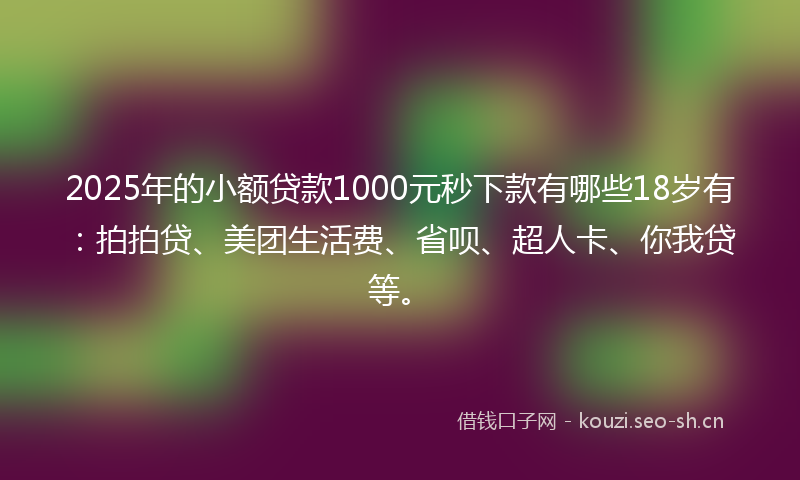 2025年的小额贷款1000元秒下款有哪些18岁有：拍拍贷、美团生活费、省呗、超人卡、你我贷等。