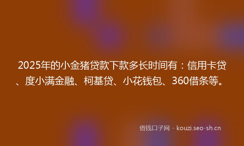 2025年的小金猪贷款下款多长时间有：信用卡贷、度小满金融、柯基贷、小花钱包、360借条等。