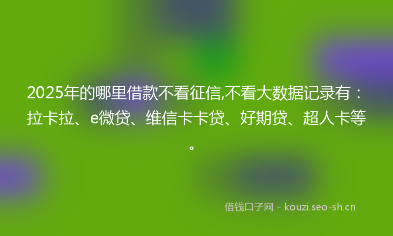 2025年的哪里借款不看征信,不看大数据记录有：拉卡拉、e微贷、维信卡卡贷、好期贷、超人卡等。