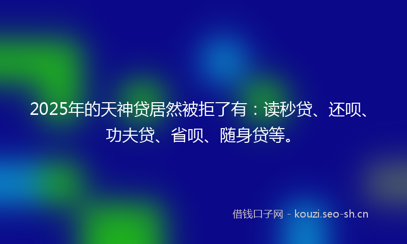 2025年的天神贷居然被拒了有：读秒贷、还呗、功夫贷、省呗、随身贷等。