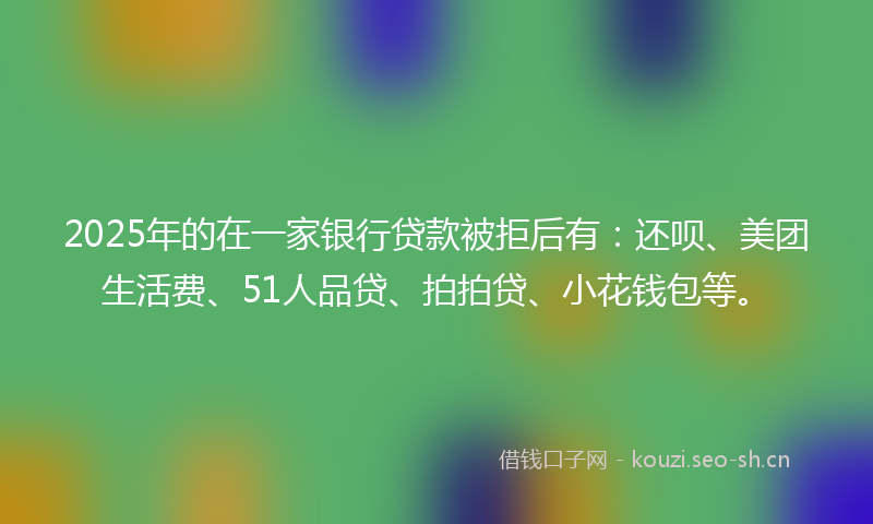 2025年的在一家银行贷款被拒后有：还呗、美团生活费、51人品贷、拍拍贷、小花钱包等。