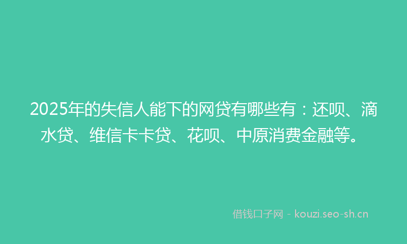 2025年的失信人能下的网贷有哪些有：还呗、滴水贷、维信卡卡贷、花呗、中原消费金融等。