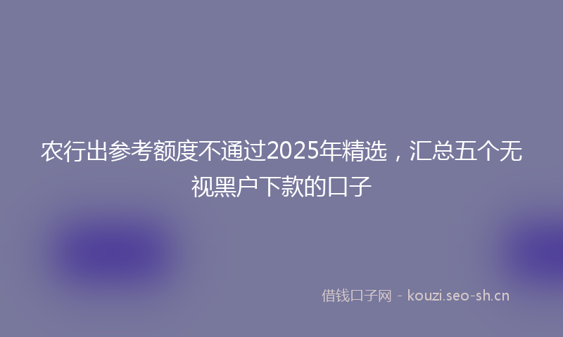 农行出参考额度不通过2025年精选，汇总五个无视黑户下款的口子