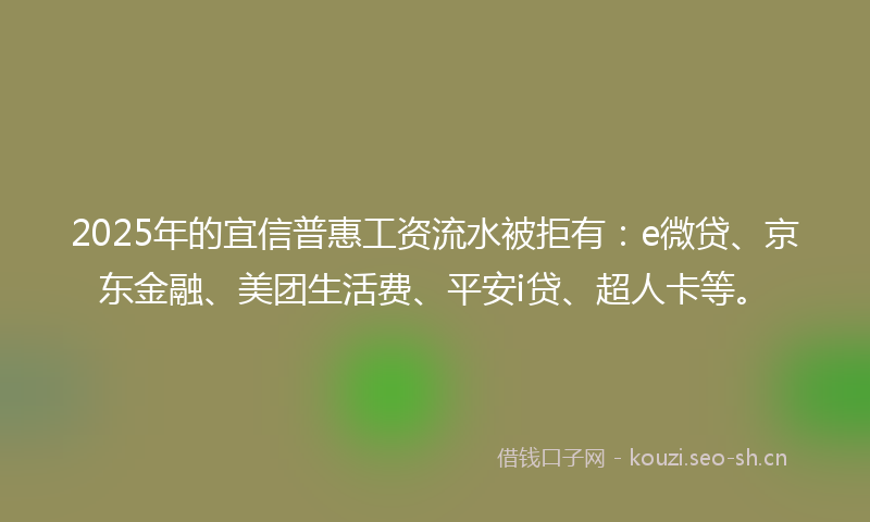 2025年的宜信普惠工资流水被拒有：e微贷、京东金融、美团生活费、平安i贷、超人卡等。