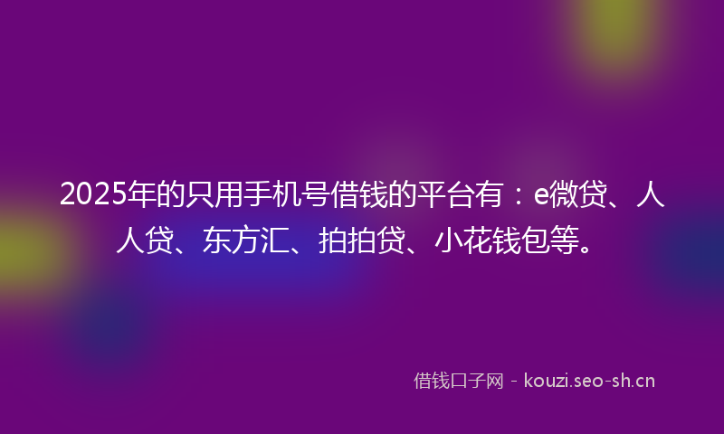 2025年的只用手机号借钱的平台有：e微贷、人人贷、东方汇、拍拍贷、小花钱包等。