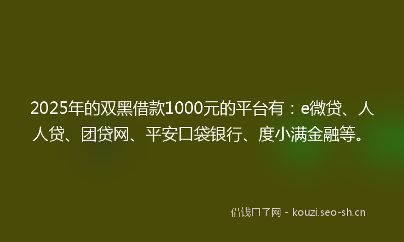 2025年的双黑借款1000元的平台有：e微贷、人人贷、团贷网、平安口袋银行、度小满金融等。